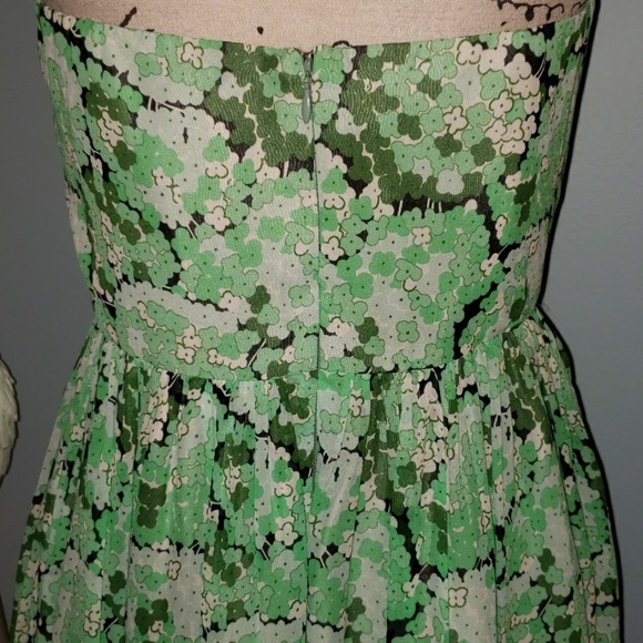Anthro Anna Sui Silk Strapless Green Clovers Dress - Picture 5 of 8